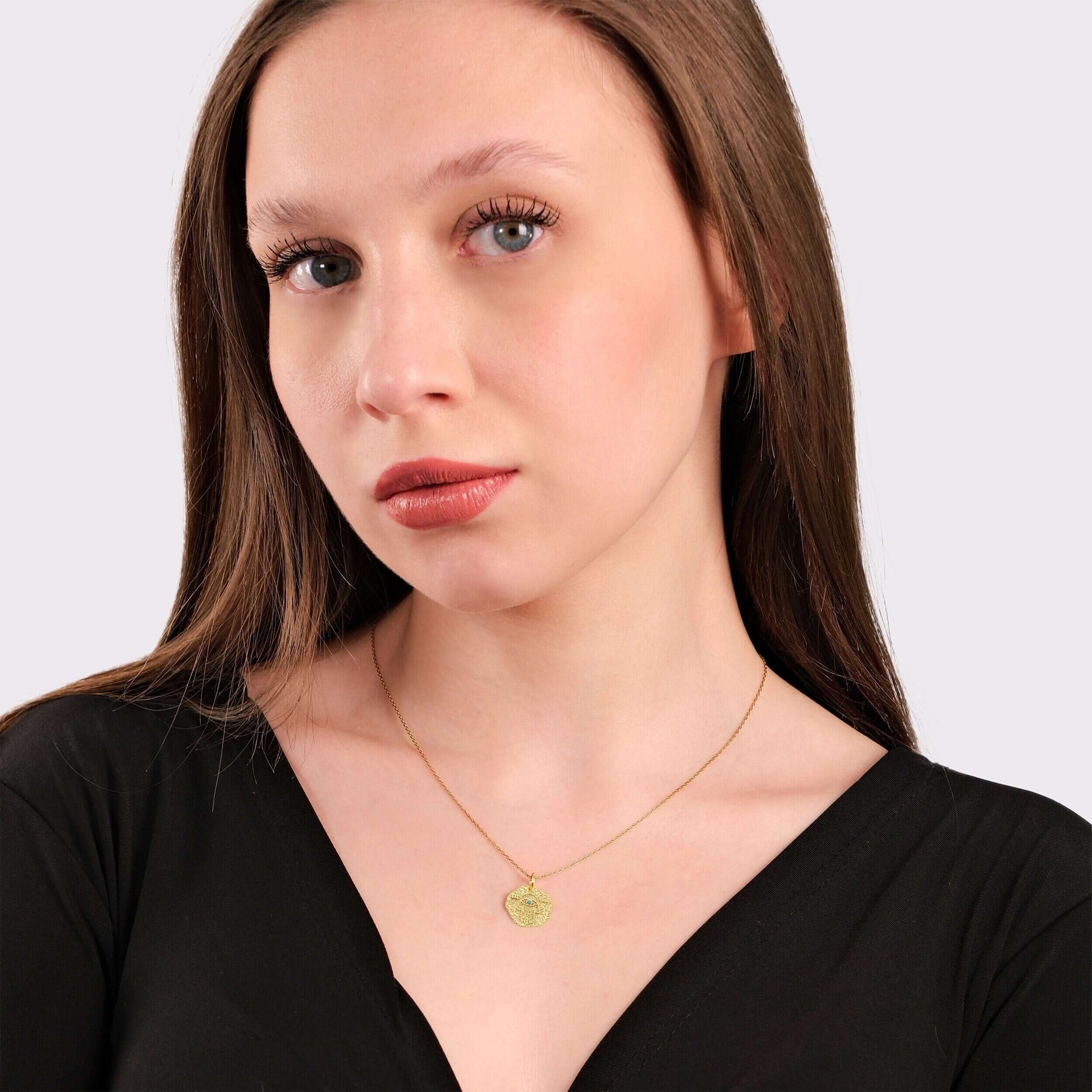 Hamsa Jewelry | 14K Gold Vermeil - Mionza Jewelry-coin jewelry, evil eye necklace, gift for grandma, Gift for Mothers Day, gold coin necklace, gold hamsa hand, gold hamsa necklace, hamsa charm, hamsa evil eye, hamsa hand pendant, hamsa jewelry, hansa hand silver, medallion necklace