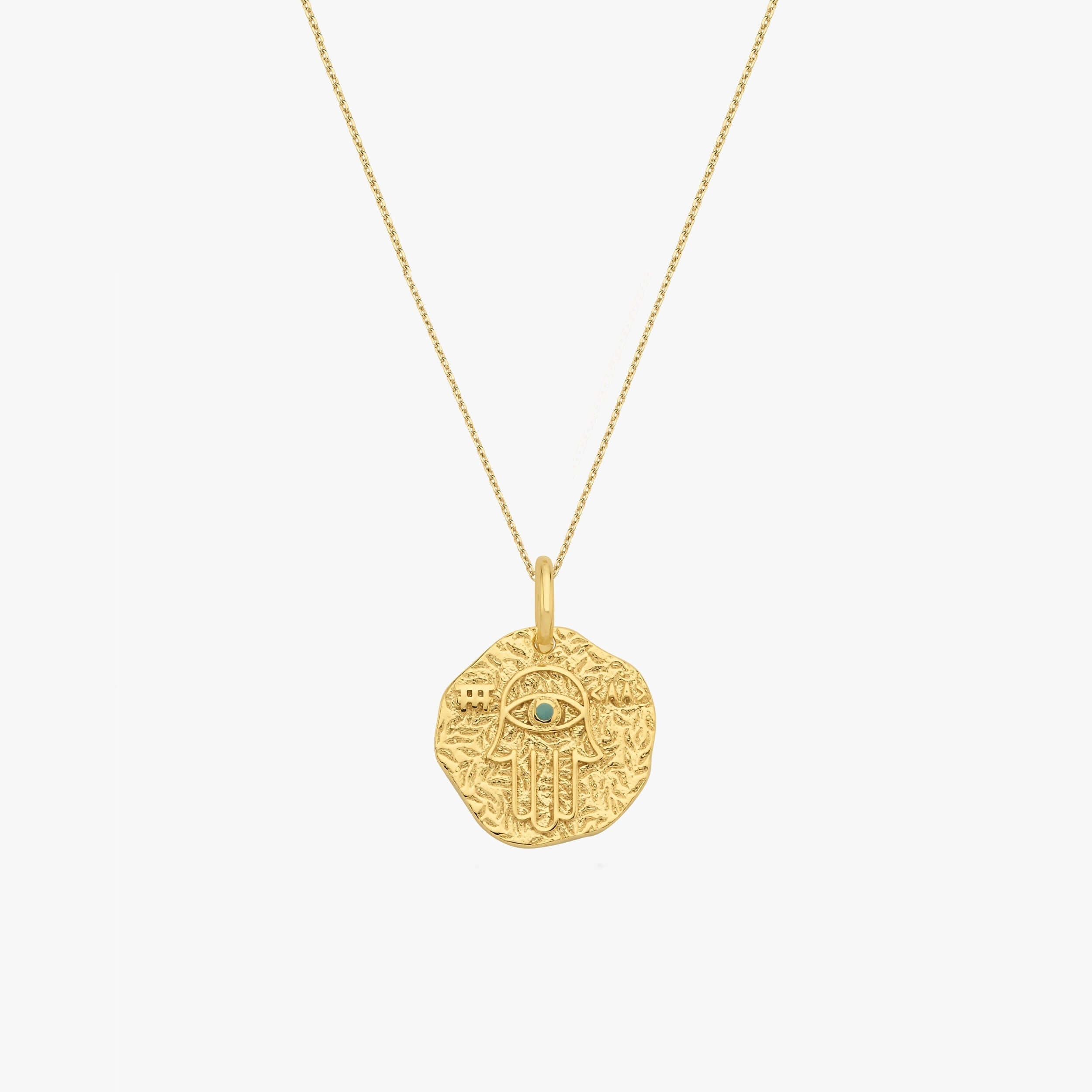 Coin Hamsa Necklace | 14K Gold Vermeil - Mionza Jewelry-coin jewelry, evil eye necklace, gift for grandma, Gift for Mothers Day, gold coin necklace, gold hamsa hand, gold hamsa necklace, hamsa charm, hamsa evil eye, hamsa hand pendant, hamsa jewelry, hansa hand silver, medallion necklace
