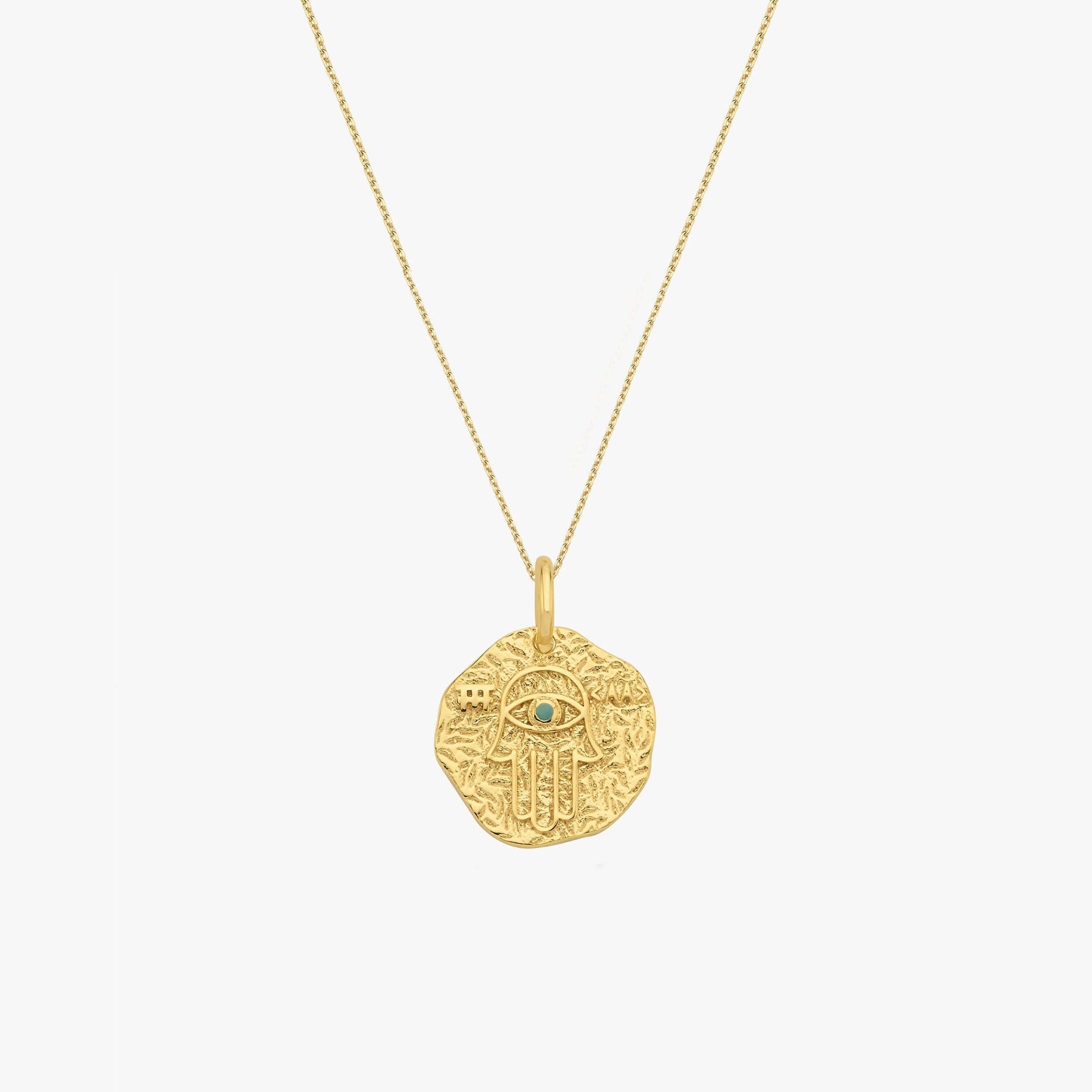 Coin Hamsa Necklace | 14K Gold Vermeil - Mionza Jewelry-coin jewelry, evil eye necklace, gift for grandma, Gift for Mothers Day, gold coin necklace, gold hamsa hand, gold hamsa necklace, hamsa charm, hamsa evil eye, hamsa hand pendant, hamsa jewelry, hansa hand silver, medallion necklace