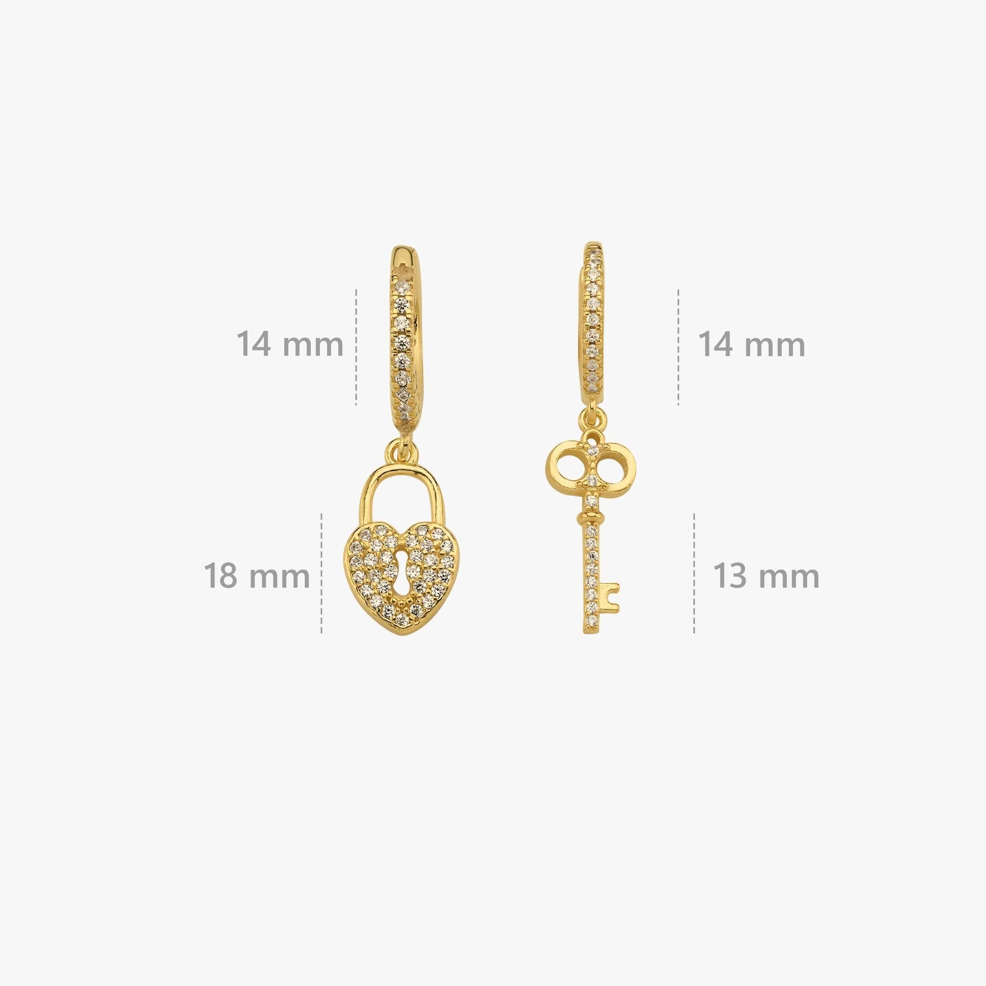 Padlock and Heart Love Earrings | 14K Gold Vermeil - Mionza Jewelry-earrings with heart, Gift for Mom, heart earrings, heart hoop earrings, heart jewelry, hoop earrings gold, hoop earrings women, key earrings, lock earrings, lock key earrings, love earrings, mothers day gift, padlock earrings