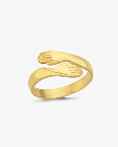 Hug Ring | 14K Gold Vermeil - Mionza Jewelry-14k gold ring, 14k gold vermeil, adjustable gold ring, best friend ring, birthday gift, gift for her, gold hug ring, hug jewelry, hug rings, hugging hands ring, love hug ring, mothers day gift, open ring