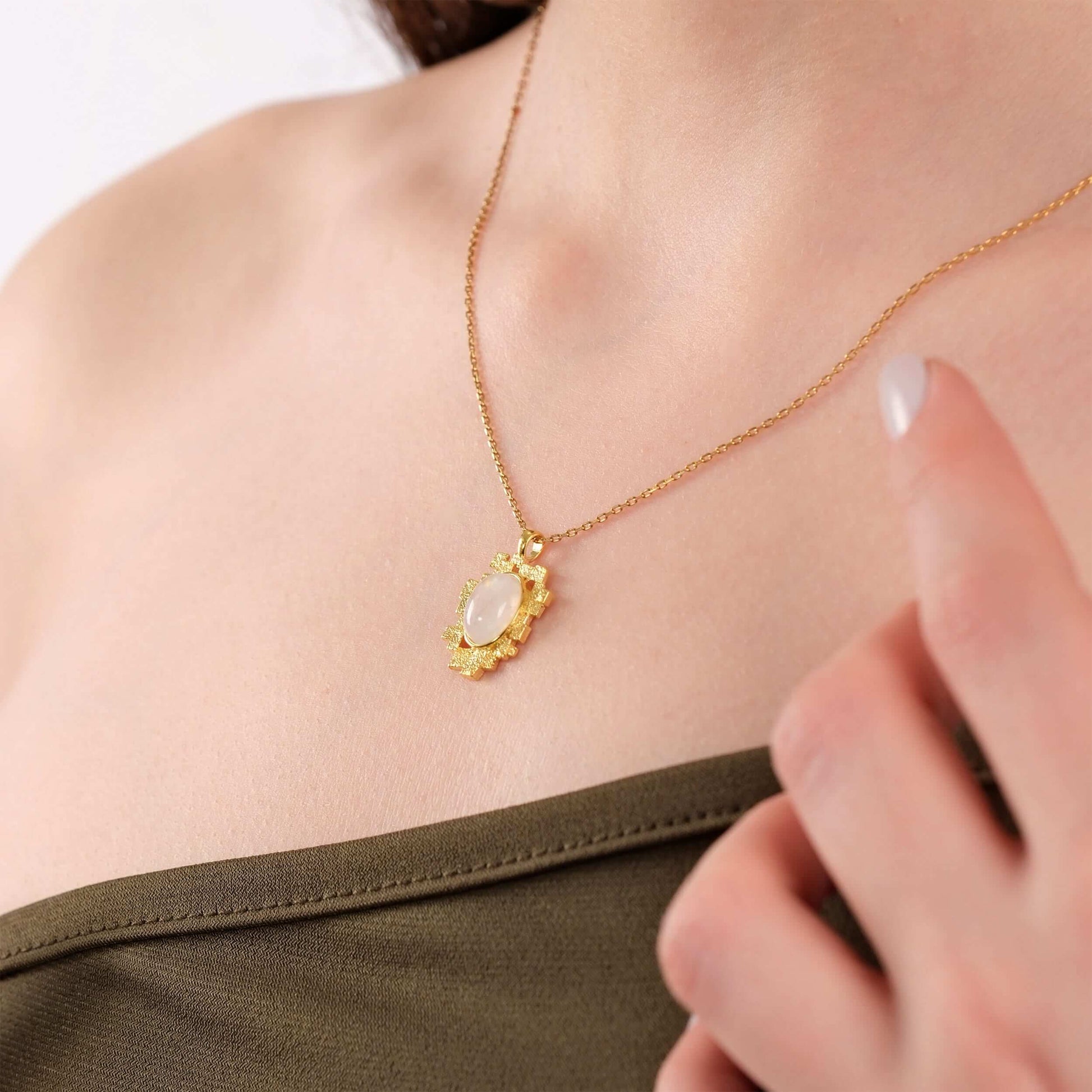 Gold Opal Necklace | 14K Gold Vermeil - Mionza Jewelry-birthstone necklace, Gift for Mom, mothers day gift, necklace opal, necklace with opal, opal birthstone, opal jewelry, opal necklace 14k, opal necklace gold, opal necklace silver, opal stone necklace, opals jewelry, white opal necklace