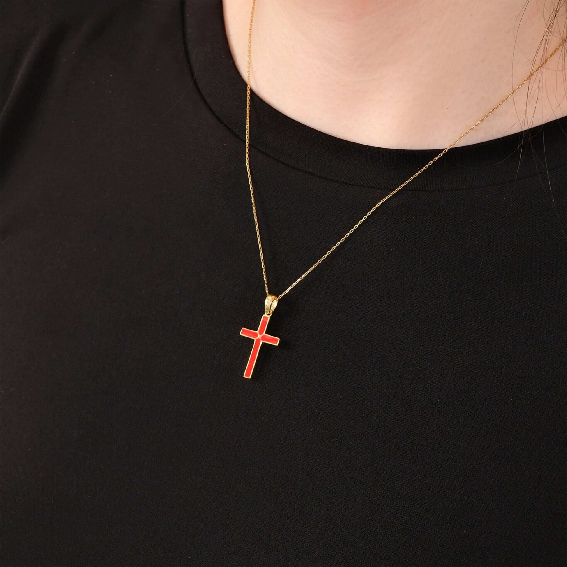 Red Cross Necklace| 14K Gold Vermeil - Mionza Jewelry-cross necklace gold, cross necklace women, cross pendant, gift for mothers, girls cross necklace, mothers day necklace, mothers jewelry, red cross necklace, red cross pendant, red necklace gold, red necklace pendant, red necklace women, red necklaces