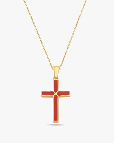 Red Cross Necklace| 14K Gold Vermeil - Mionza Jewelry-cross necklace gold, cross necklace women, cross pendant, gift for mothers, girls cross necklace, mothers day necklace, mothers jewelry, red cross necklace, red cross pendant, red necklace gold, red necklace pendant, red necklace women, red necklaces