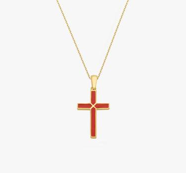 Red Cross Necklace | 14K Gold Vermeil - Mionza Jewelry-cross necklace gold, cross necklace women, cross pendant, gift for mothers, girls cross necklace, mothers day necklace, mothers jewelry, red cross necklace, red cross pendant, red necklace gold, red necklace pendant, red necklace women, red necklaces