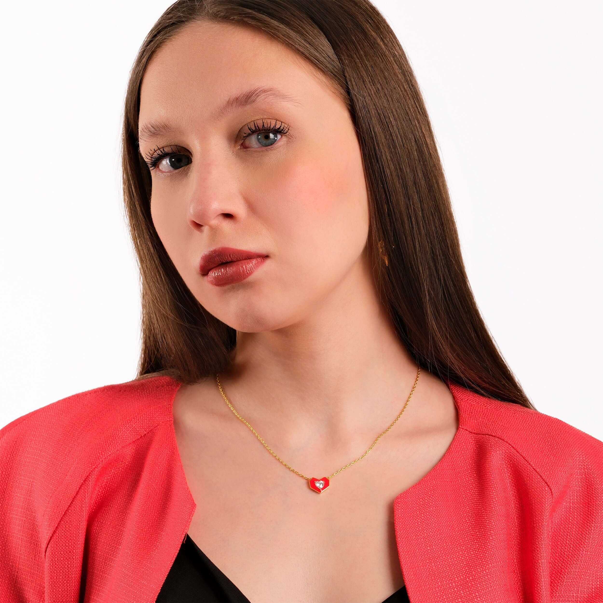 Red Heart Necklace | 14K Gold Vermeil - Mionza Jewelry-14k gold heart, diamond heart, Gift for Mom, gold heart necklace, heart jewelry, heart necklace gold, heart necklace women, heart pendant, love necklace, mothers day gift, red heart jewelry, red necklace, small heart necklace