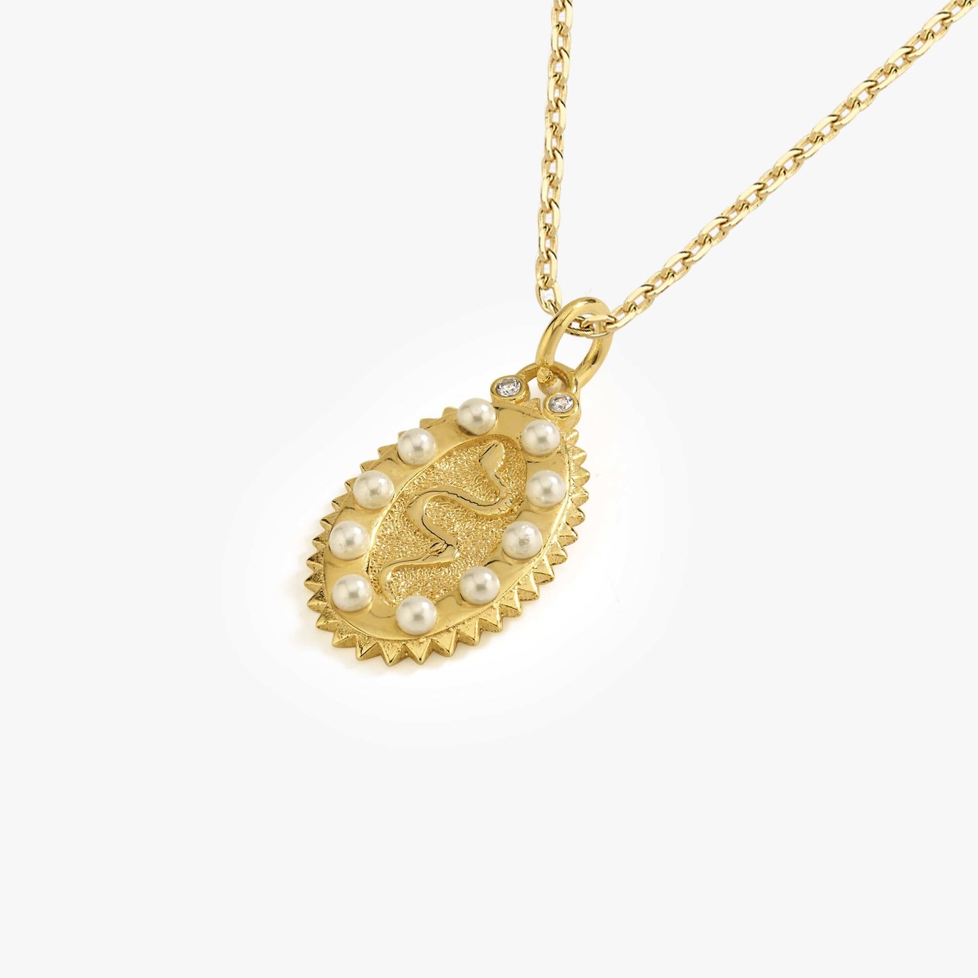 Snake Necklace| 14K Gold Vermeil - Mionza Jewelry-14k gold vermeil, animal necklace, gift for mom, gold snake necklace, mothers day gift, mothers necklace, pearl necklace, serpent necklace, snake jewelry, snake lover gift, snake necklace, snake pearl pendant, snake pendant