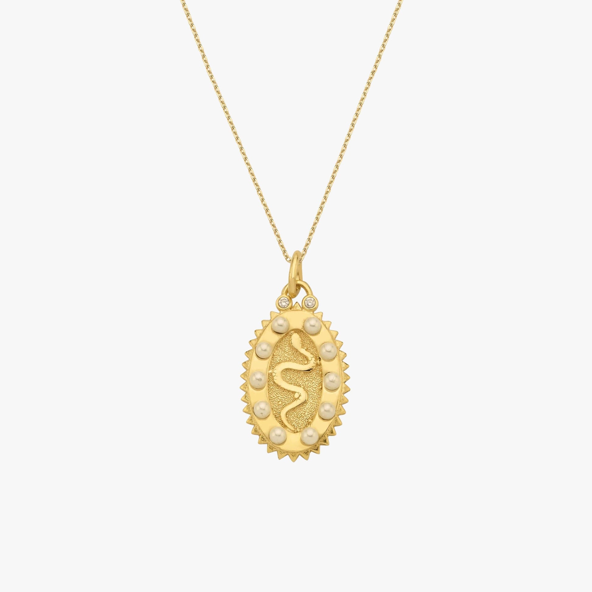 Snake Necklace | 14K Gold Vermeil - Mionza Jewelry-14k gold vermeil, animal necklace, gift for mom, gold snake necklace, mothers day gift, mothers necklace, pearl necklace, serpent necklace, snake jewelry, snake lover gift, snake necklace, snake pearl pendant, snake pendant