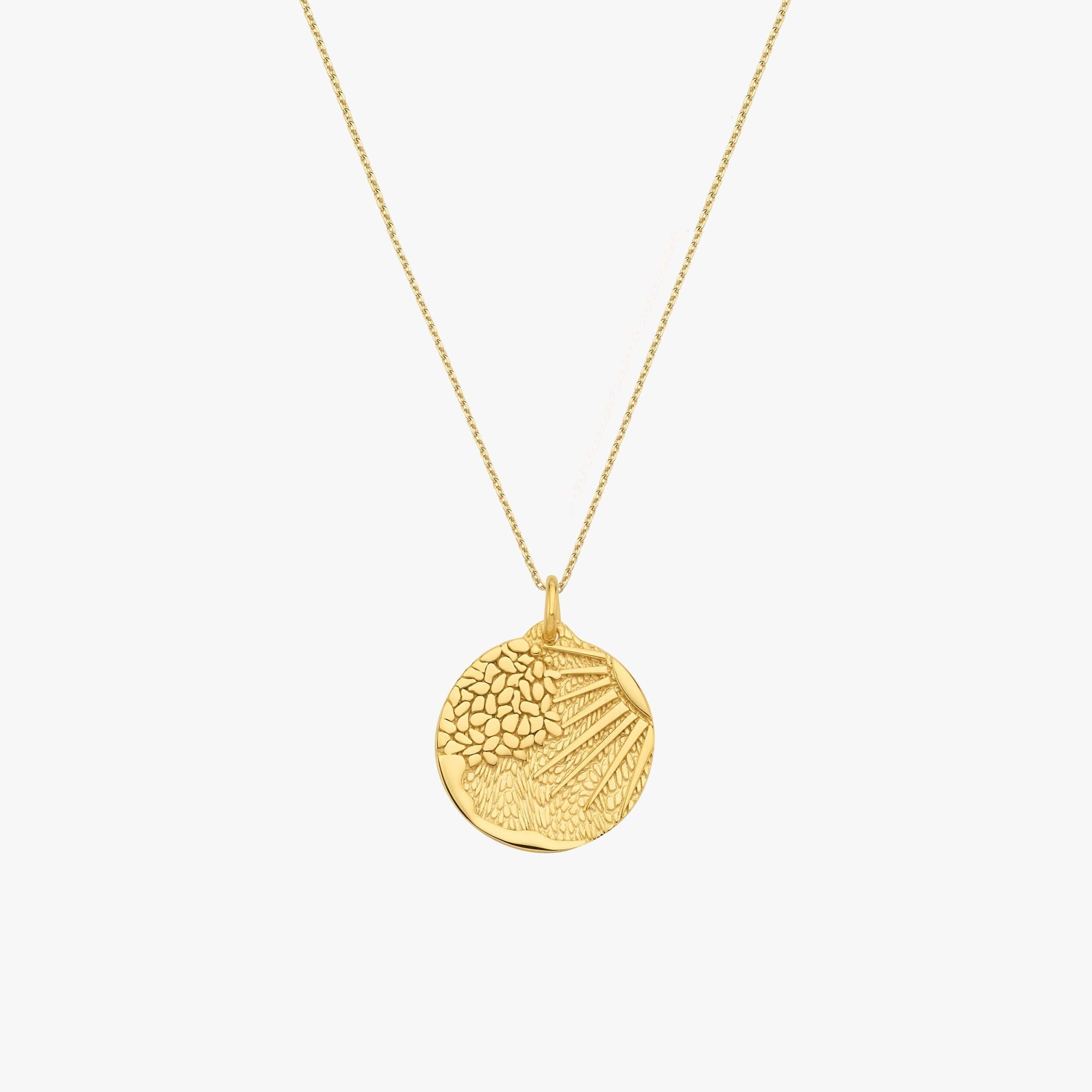 Sun Disc Pendant | 14K Gold Vermeil - Mionza Jewelry-celestial necklace, egyptian necklace, gift for grandma, gold disc necklace, gold sun necklace, leaf necklace, medallion necklace, mothers day gift, sun jewelry, sun necklace gold, sun necklace silver, sun pendant, sunburst necklace