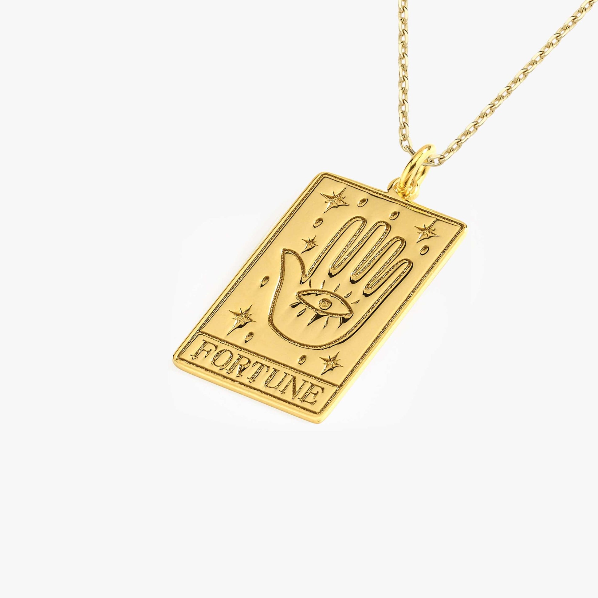 Tarot Card Necklace the Fortune | 14K Gold Vermeil - Mionza Jewelry-astrology jewelry, astrology necklace, fortune tarot card, Gift for Mom, mothers day gift, rectangle pendant, Spiritual Jewelry, tarot card charm, tarot card gift, tarot card jewelry, tarot card necklace, tarot necklace, tarot pendants
