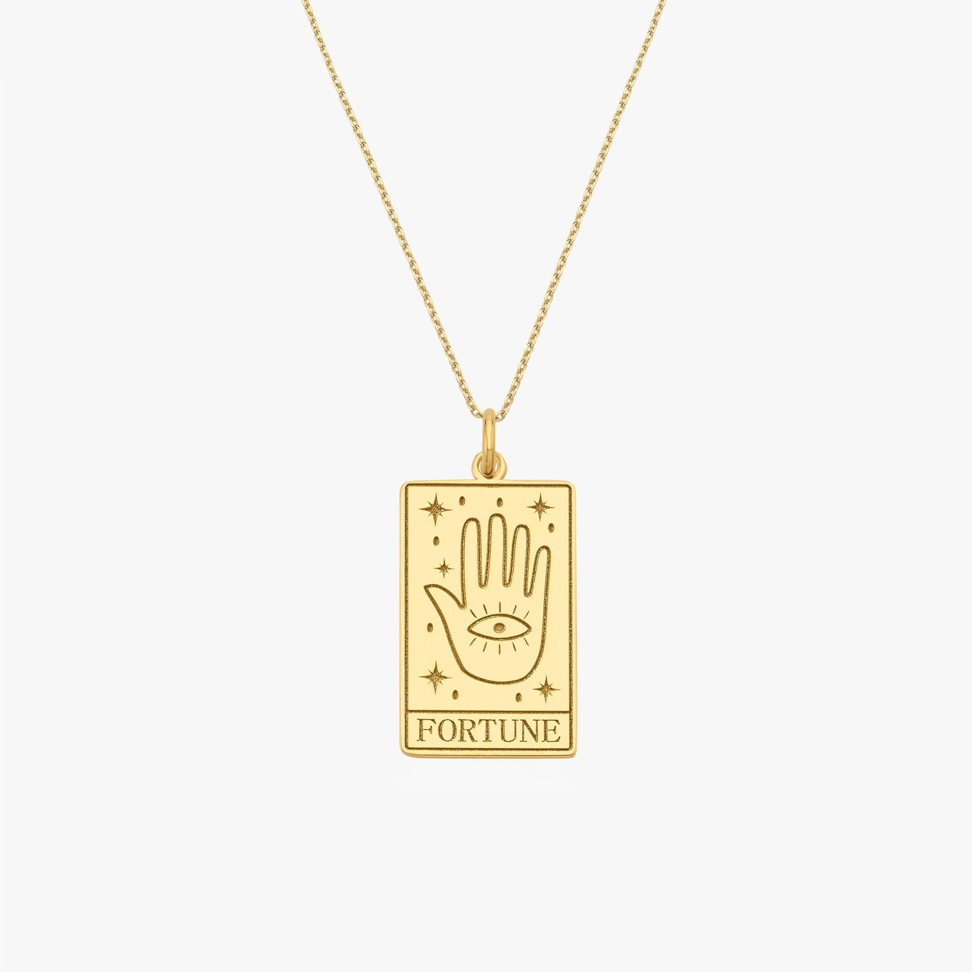 Tarot Card Necklace the Fortune | 14K Gold Vermeil - Mionza Jewelry-astrology jewelry, astrology necklace, fortune tarot card, Gift for Mom, mothers day gift, rectangle pendant, Spiritual Jewelry, tarot card charm, tarot card gift, tarot card jewelry, tarot card necklace, tarot necklace, tarot pendants