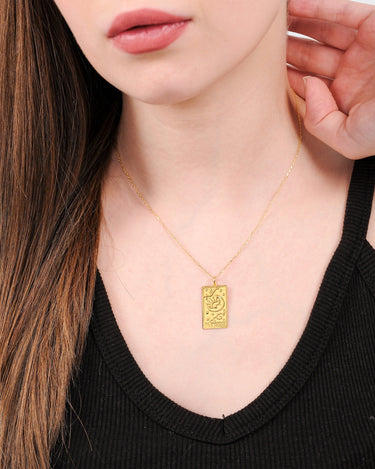 Tarot Card Necklace the Moon | 14K Gold Vermeil - Mionza Jewelry-celestial necklace, Gift for Mom, moon jewelry, moon star necklace, moon star pendant, moon tarot card, mothers day gift, sun moon necklace, tarot card gold, tarot card pendant, tarot cards, tarot jewelry, tarot necklace