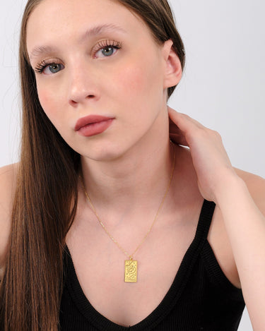 Tarot Card Necklace the Moon | 14K Gold Vermeil - Mionza Jewelry-celestial necklace, Gift for Mom, moon jewelry, moon star necklace, moon star pendant, moon tarot card, mothers day gift, sun moon necklace, tarot card gold, tarot card pendant, tarot cards, tarot jewelry, tarot necklace