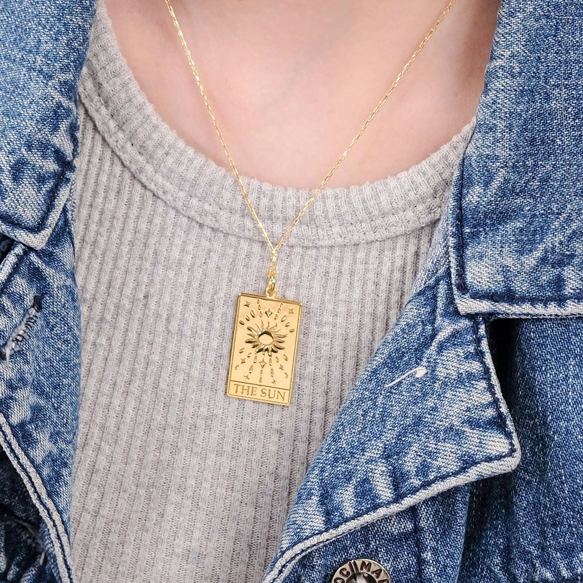 Tarot Card Necklace the Sun| 14K Gold Vermeil - Mionza Jewelry-best friend gift, card necklace, Gift for Mom, mothers day gift, spiritual necklace, sun necklace, sun tarot card, tarot card jewelry, tarot card necklace, tarot card pendant, tarot jewelry, tarot necklace, tarot necklace gold