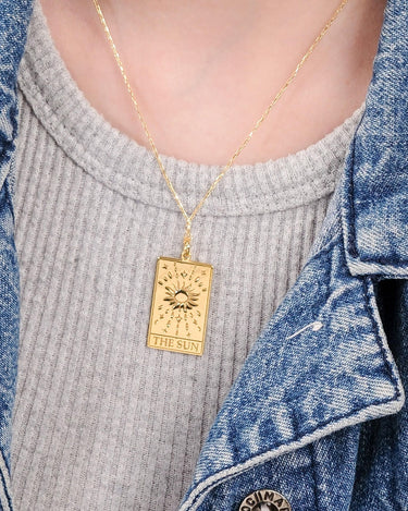 Tarot Card Necklace the Sun| 14K Gold Vermeil - Mionza Jewelry-best friend gift, card necklace, Gift for Mom, mothers day gift, spiritual necklace, sun necklace, sun tarot card, tarot card jewelry, tarot card necklace, tarot card pendant, tarot jewelry, tarot necklace, tarot necklace gold