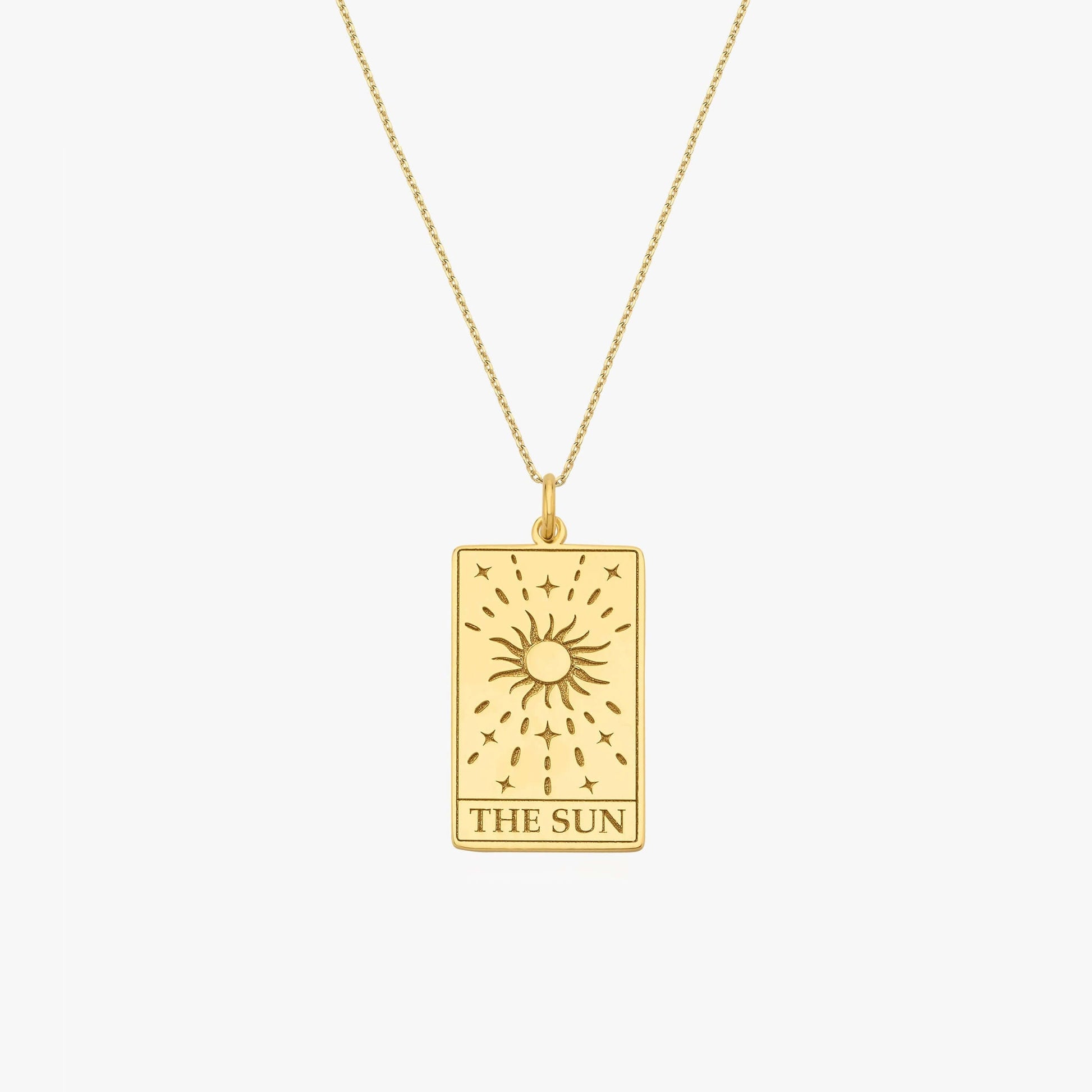 Tarot Card Necklace the Sun | 14K Gold Vermeil - Mionza Jewelry-best friend gift, card necklace, Gift for Mom, mothers day gift, spiritual necklace, sun necklace, sun tarot card, tarot card jewelry, tarot card necklace, tarot card pendant, tarot jewelry, tarot necklace, tarot necklace gold