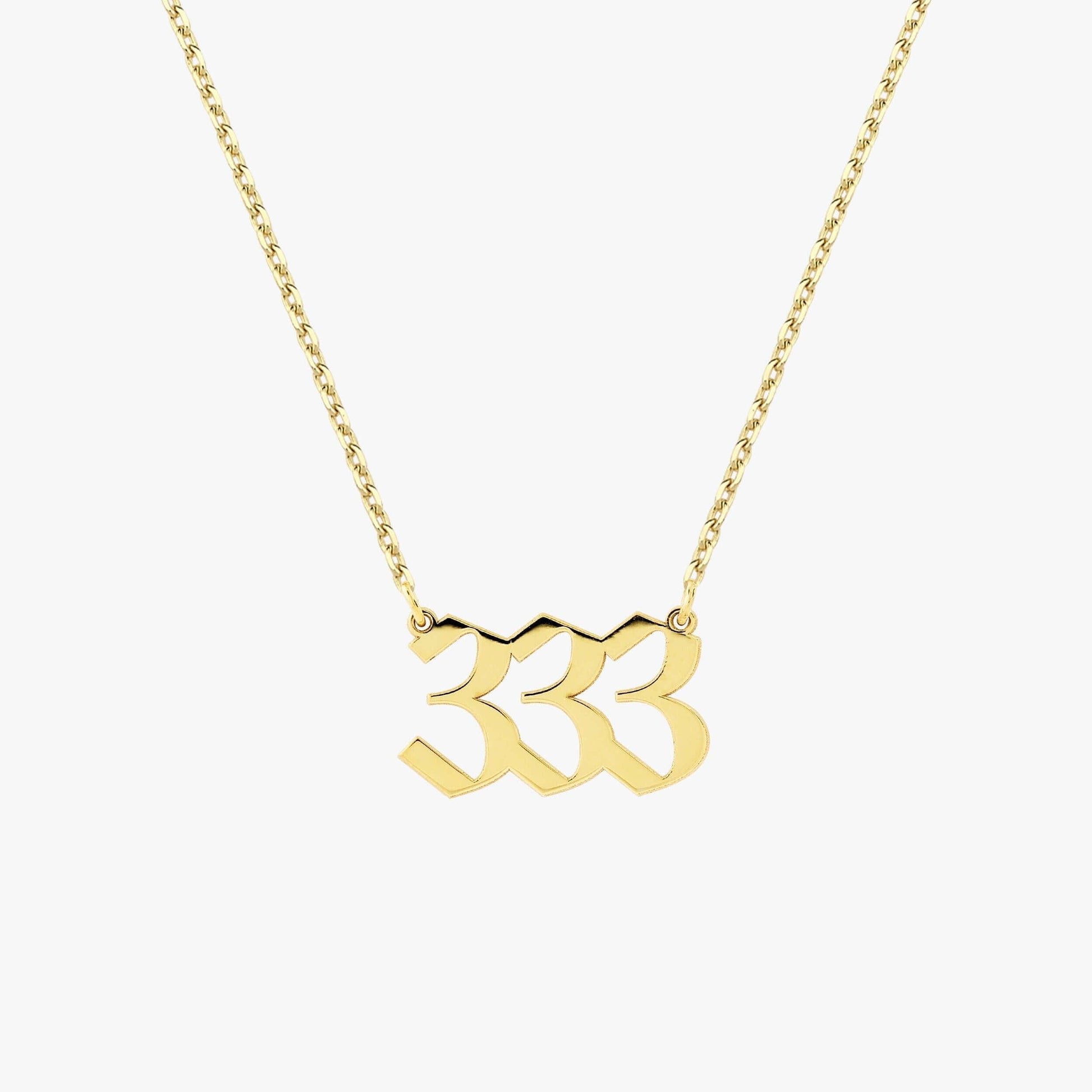 333 Angel Number Necklace | 14K Solid Gold - Mionza Jewelry-333 necklace, 444 angel number, angel numbers, birthday gift, gift for her, gift for mom, gold 333 necklace, gold number necklace, lucky necklace, mothers day gift, number necklace, personalized gift, protection necklace