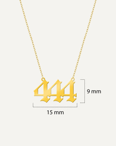 444 Angel Number Necklace |14K Solid Gold - Mionza Jewelry-111 necklace, 444 angel number, 444 necklace, 444 necklace gold, anniversary gift, custom necklace, gift for mom, gift for women, gold number necklace, lucky necklace, number necklace, protection necklace, year necklace