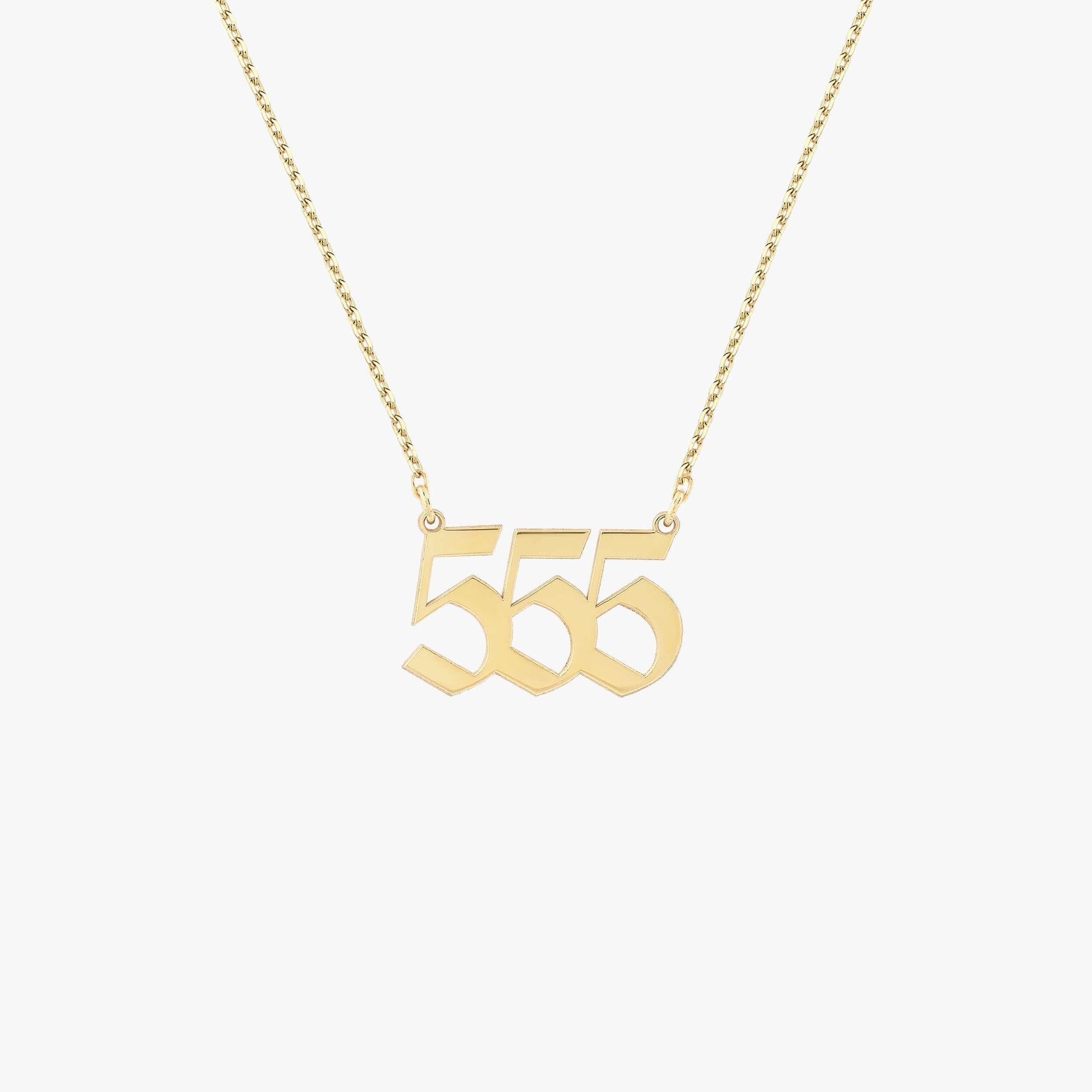 555 Angel Number Necklace | 14K Solid Gold - Mionza Jewelry-555 necklace, angel number jewelry, custom necklace, date necklace, gift for birthday, gold 555 necklace, gold custom necklace, gold number necklace, lucky necklace, mothers day gift, number jewelry, number necklace, personalized gift