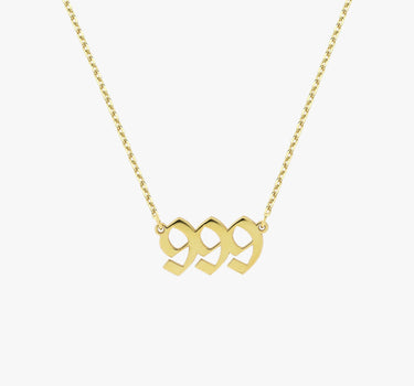 999 Angel Number Necklace | 14K Solid Gold
