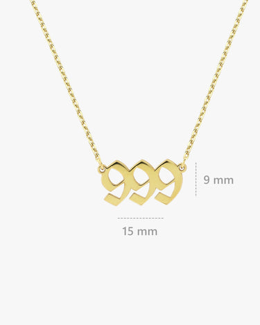 999 Angel Number Necklace | 14K Solid Gold - Mionza Jewelry-999 Necklace, 999 silver necklace, angel numbers, custom date necklace, custom necklace, date necklace, gift for mom, gold 999 necklace, gold number necklace, lucky necklace, mothers day gift, number necklace, personalized gift