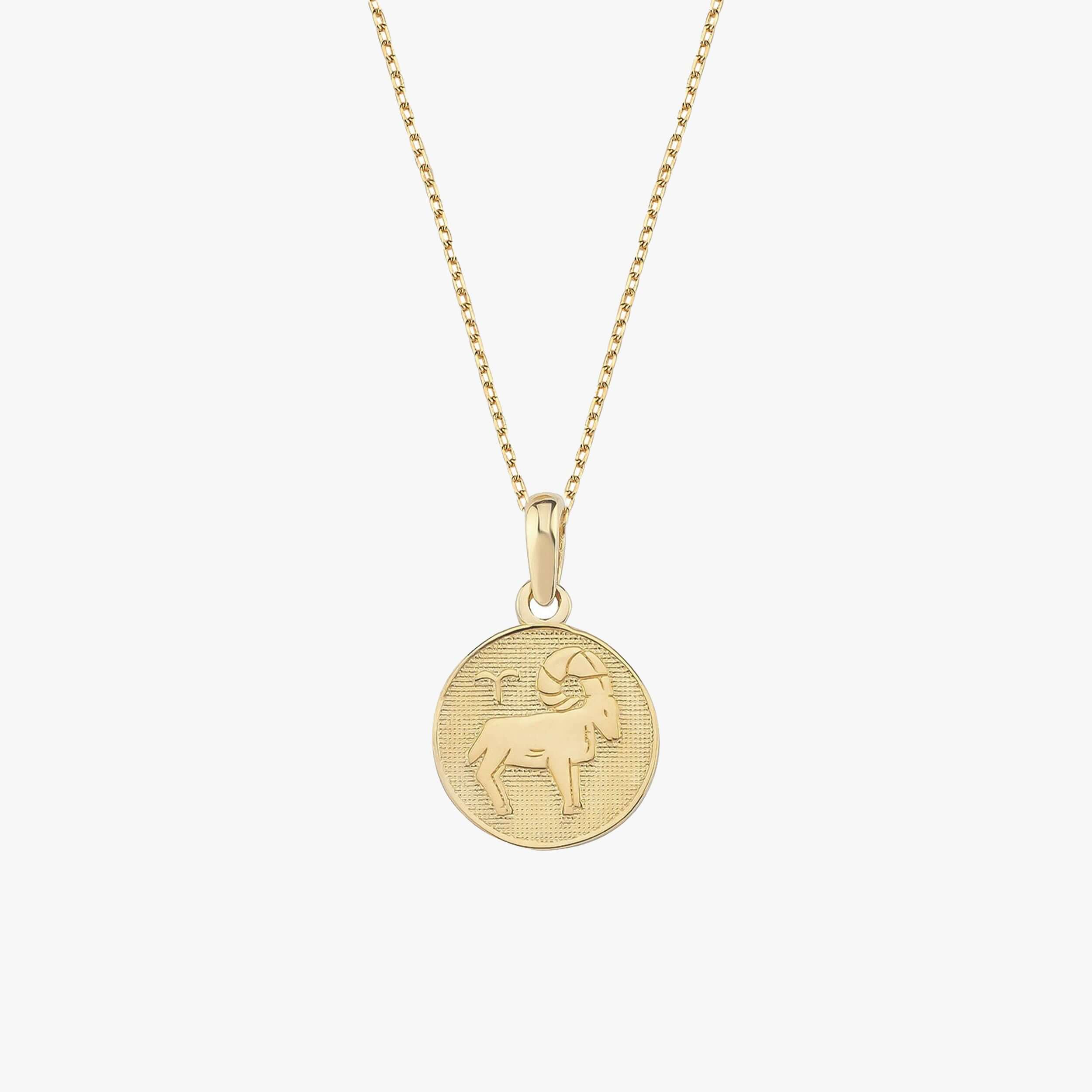 Aries Zodiac Necklace | 14K Solid Gold - Mionza Jewelry-astrology necklace, celestial jewelry, coin zodiac necklace, gold coin necklace, gold disc necklace, mothers day gift, mothers day jewelry, taurus gift, taurus jewelry, taurus necklace, zodiac jewelry, zodiac necklace, zodiac pendant