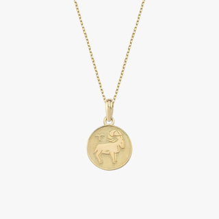Aries Zodiac Necklace | 14K Solid Gold - Mionza Jewelry-astrology necklace, celestial jewelry, coin zodiac necklace, gold coin necklace, gold disc necklace, mothers day gift, mothers day jewelry, taurus gift, taurus jewelry, taurus necklace, zodiac jewelry, zodiac necklace, zodiac pendant