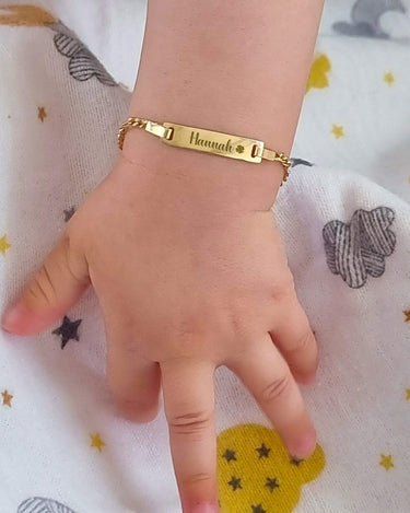 Baby Gold Bracelet with Name  | 14K Solid Gold - Mionza Jewelry-baby boy gift, baby bracelet, baby girl bracelet, baby girl gifts, baby gold bracelet, baby id bracelet, baby name bracelet, baby name plate, bracelet for baby boy, custom baby bracelet, gold baby bracelet, gold baby jewelry, personalized baby