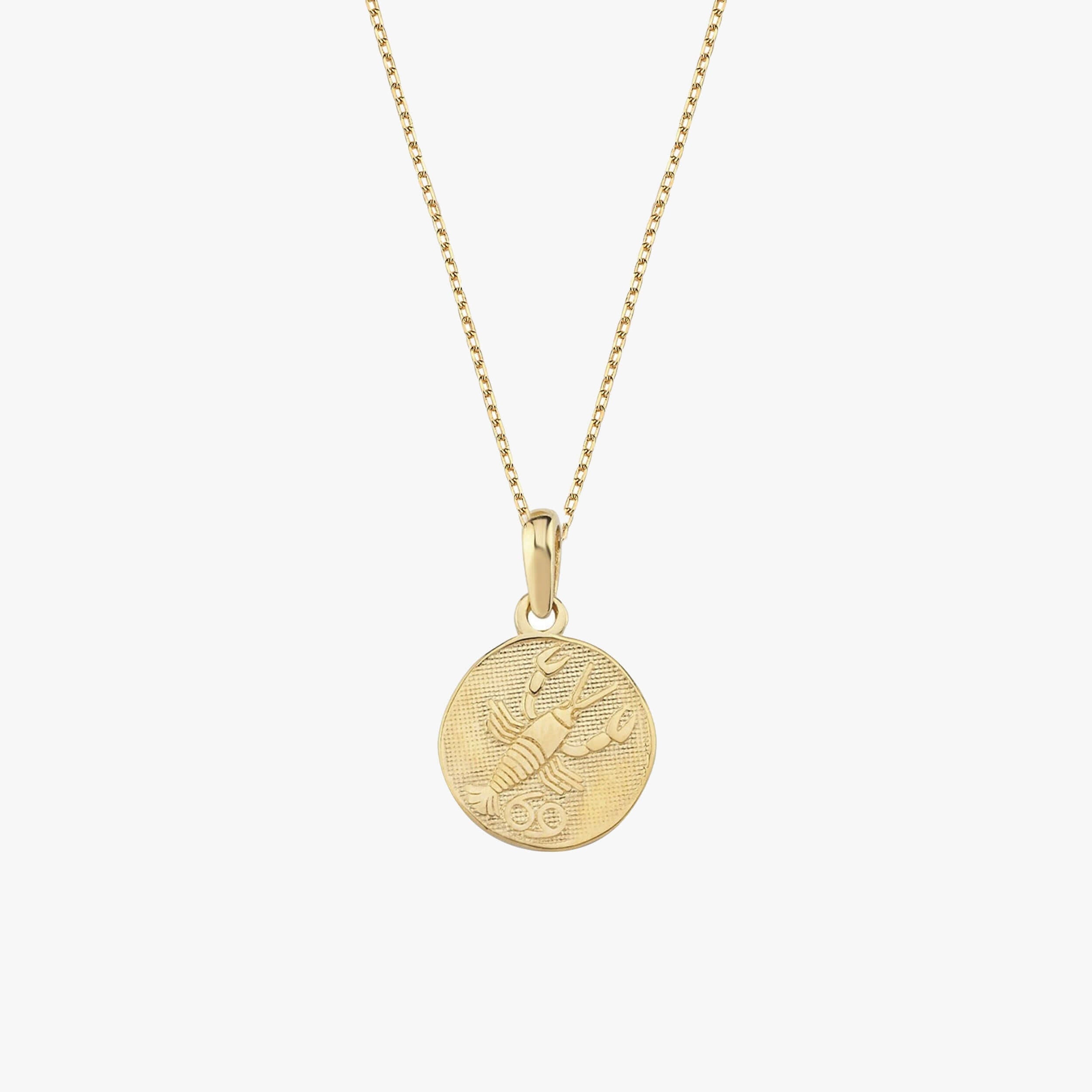 Cancer Zodiac Necklace | 14K Solid Gold - Mionza Jewelry-astrology necklace, cancer necklace, cancer zodiac, Gift for Mom, gold coin necklace, Mothers Day Gifts, personalized gift, scorpio necklace, virgo necklace, zodiac jewelry, zodiac necklace, zodiac pendant, zodiac sign necklace