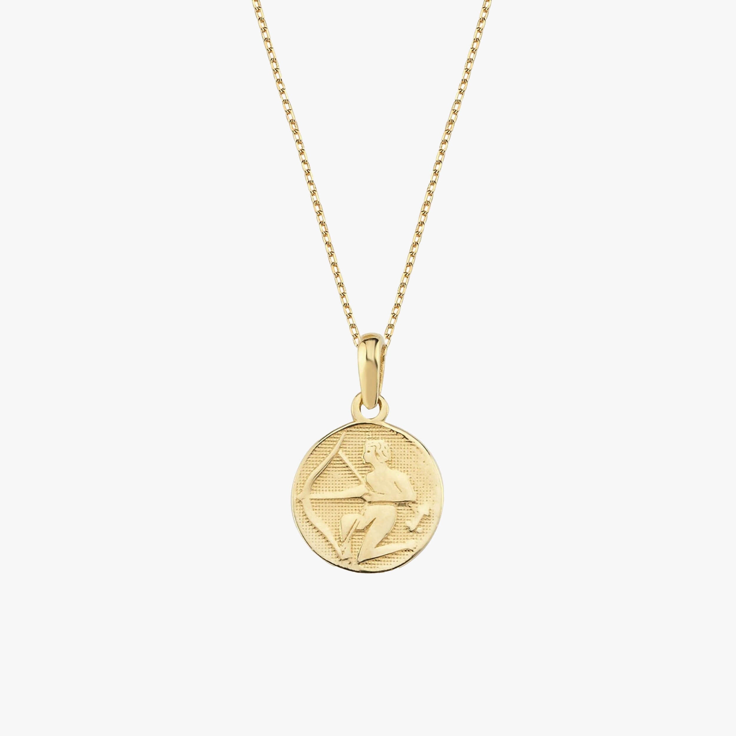 Sagittarius Zodiac Necklace | 14K Solid Gold - Mionza Jewelry-astrology necklace, capricorn necklace, celestial necklace, gift for birthday, gold coin necklace, medallion necklace, Mothers Day Gifts, pisces necklace, sagittarius gifts, sagittarius necklace, tarot necklace, zodiac jewelry, zodiac necklace