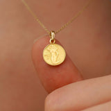 Virgo Zodiac Necklace | 14K Solid Gold - Mionza Jewelry-aries necklace, astrology necklace, birthstone necklace, celestial necklace, Gift for Mom, gold coin necklace, gold disc necklace, mothers day gift, scorpio necklace, virgo gifts, virgo necklace, zodiac necklace, zodiac sign necklace
