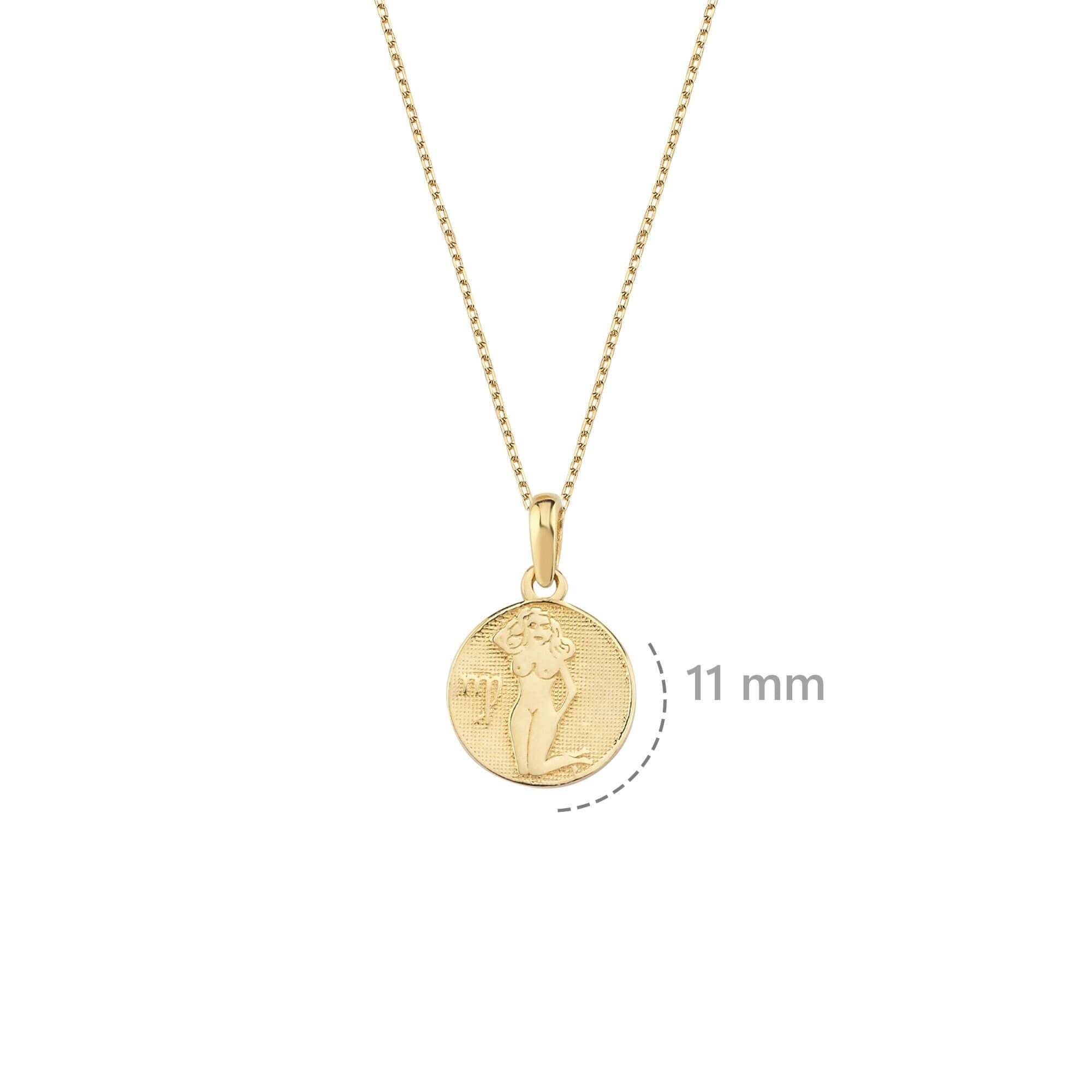 Virgo Zodiac Necklace | 14K Solid Gold - Mionza Jewelry-aries necklace, astrology necklace, birthstone necklace, celestial necklace, Gift for Mom, gold coin necklace, gold disc necklace, mothers day gift, scorpio necklace, virgo gifts, virgo necklace, zodiac necklace, zodiac sign necklace