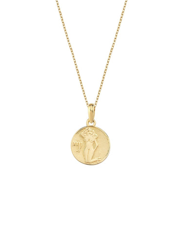 Virgo Zodiac Necklace | 14K Solid Gold - Mionza Jewelry-aries necklace, astrology necklace, birthstone necklace, celestial necklace, Gift for Mom, gold coin necklace, gold disc necklace, mothers day gift, scorpio necklace, virgo gifts, virgo necklace, zodiac necklace, zodiac sign necklace
