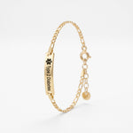 Gold medical alert bracelet for women with an engraved bar for Type 2 Diabetes on a figaro chain, personalized medical ID bracelet