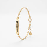 Gold medical alert bracelet for women with an engraved bar for Type 2 Diabetes on a figaro chain, personalized medical ID bracelet