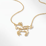 Personalized gold fire horse name necklace with Charlotte inside the horse outline