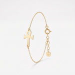 Gold ankh bracelet with a sideways Egyptian ankh cross on a dainty cable chain, ankh jewelry with spring ring clasp and extender