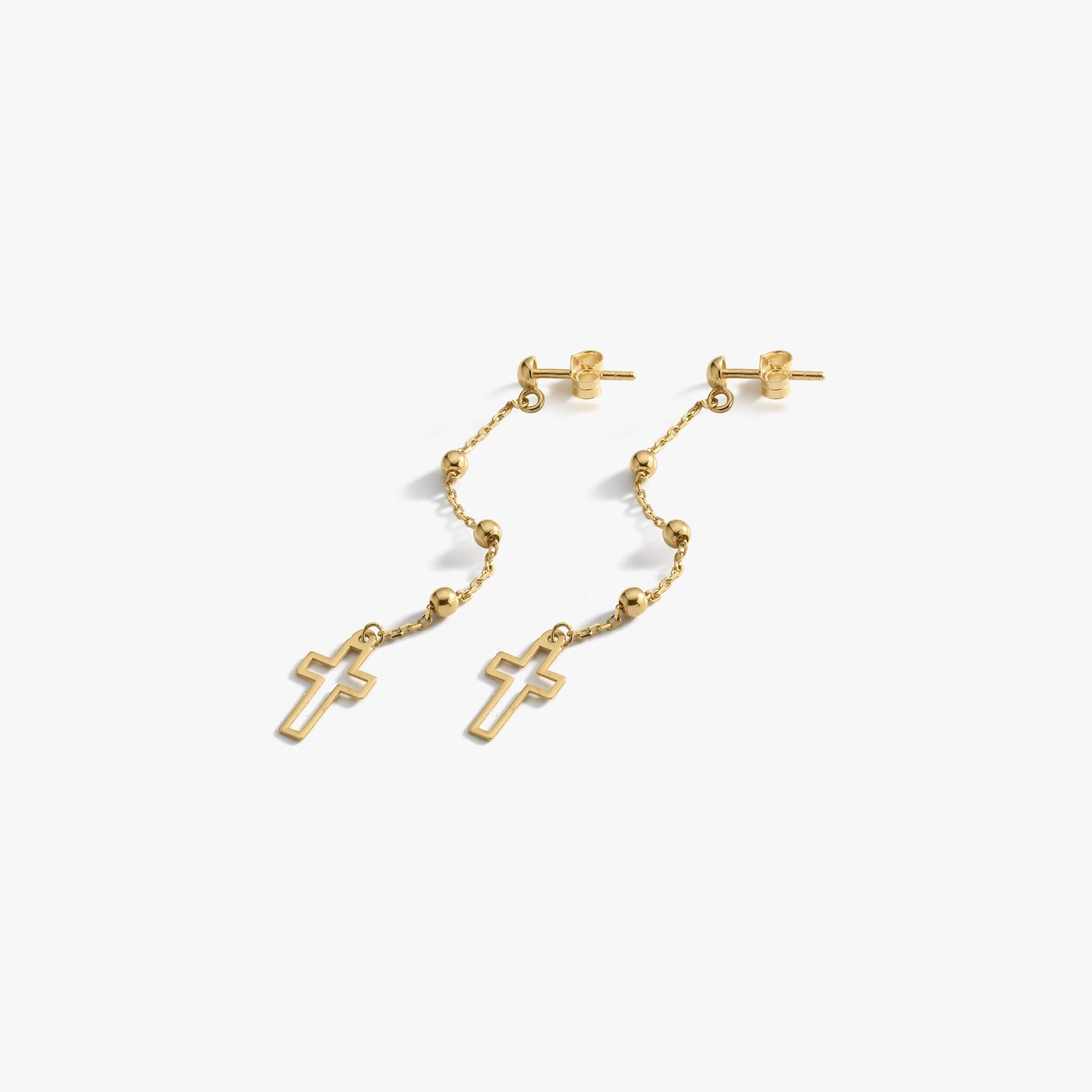 Dangle Cross Earrings | 14K Solid Gold - Mionza Jewelry-14K Solid Gold, 30th birthday gift, christian earrings, Christmas Gift, cross earrings women, cross jewelry, Cross Stud Earrings, Dangle Cross, dangle earrings, Gifts for Women, Hanging Cross, religious earrings, religious jewelry, Silver Cross Earring