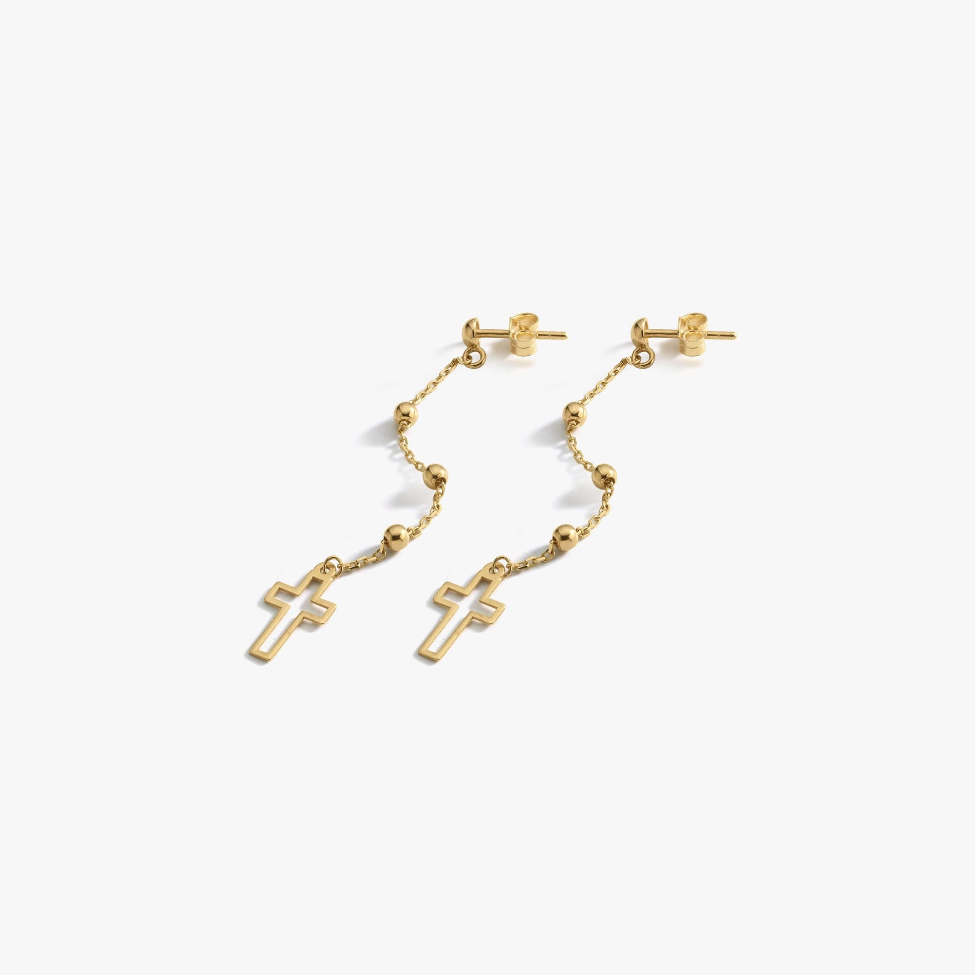 Dangle Cross Earrings | 14K Solid Gold - Mionza Jewelry-14K Solid Gold, 30th birthday gift, christian earrings, Christmas Gift, cross earrings women, cross jewelry, Cross Stud Earrings, Dangle Cross, dangle earrings, Gifts for Women, Hanging Cross, religious earrings, religious jewelry, Silver Cross Earring