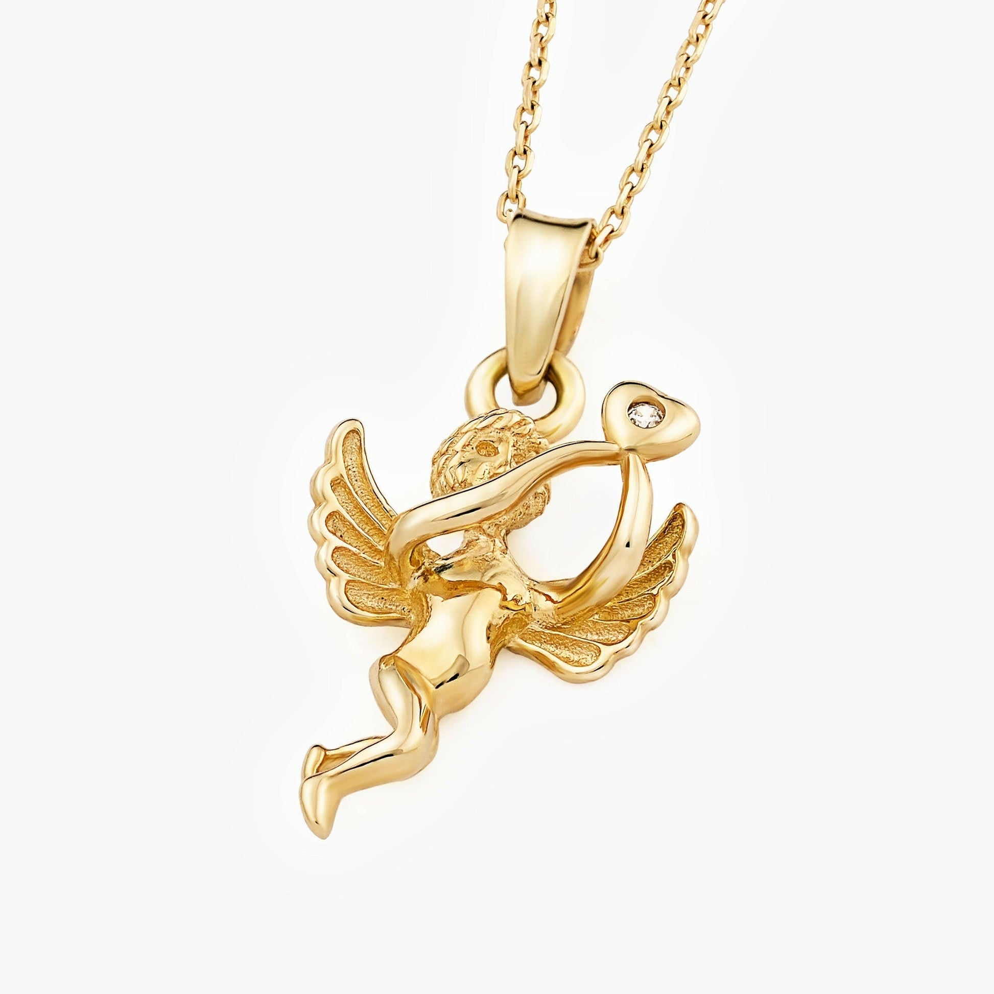 Guardian Angel Necklace | 14K Solid Gold - Mionza Jewelry-Angel Necklace, Angel Pendant, Angel Wings, Angelita necklace, Baby Angel Necklace, Bereavement Gift, Cherub Necklace, Good Luck Charm, Guardian Angel, Protection Necklace, Protector Angel, Remembrance Necklace, Sympathy Gift