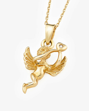 Guardian Angel Necklace | 14K Solid Gold - Mionza Jewelry-Angel Necklace, Angel Pendant, Angel Wings, Angelita necklace, Baby Angel Necklace, Bereavement Gift, Cherub Necklace, Good Luck Charm, Guardian Angel, Protection Necklace, Protector Angel, Remembrance Necklace, Sympathy Gift