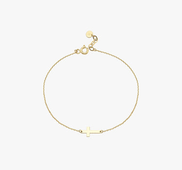 Gold Cross Bracelet | 14K Solid Gold - Mionza Jewelry-christian bracelet, christian jewelry, christmas gifts, Cross bracelet, cross jewelry, cross sideways, Crucifix Bracelet, Crucifix Bracelets, dainty gold cross, gold cross bracelet, religious bracelet, Religious Jewelry