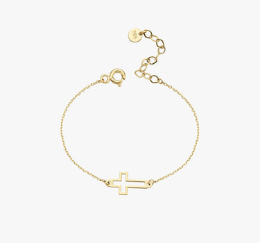 Baby Gold Cross Bracelet | 14K Solid Gold - Mionza Jewelry-14k Gold Bracelet, baby baptism gift, baby shower gift, baptism gift boy, baptism gift girl, Charm cross bracelet, Cross bracelet, cross sideways, Crucifix Bracelets, first birthday gift, gold cross bracelet, tiny cross, Tiny Cross Bracelet