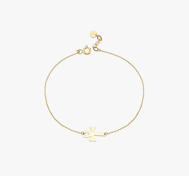 Ankh Bracelet | 14K Solid Gold - Mionza Jewelry-14k Gold Bracelet, BAPTISM GIFT, Charm cross bracelet, Cross bracelet, cross sideways, Crucifix Bracelets, dainty cross, Everyday Bracelet, first birthday gift, Gold Dainty Bracelet, minimalist cross, Solid Gold Bracelet, Tiny Cross Bracelet