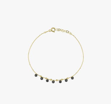 Onyx Bracelet | 14K Solid Gold - Mionza Jewelry-ball chain bracelets, birthstone bracelet, black bead bracelet, black onyx jewelry, black stone bracelet, chain bracelet, december birthstone, gold dangle bracelet, minimalist bracelet, onyx bracelet, solid gold bracelet, station bracelet