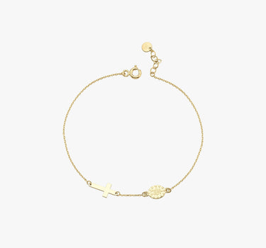 Miraculuos Medal Bracelet | 14K Solid Gold - Mionza Jewelry-bracelet rosary, bracelet with cross, Confirmation Gifts, Cross Bracelet, cross bracelet women, cross charm bracelet, Gift for Girls, Gold Cross Bracelet, gold rosary bracelet, rosary bead bracelet, rosary bracelet, rosary bracelets, sideways cross wrist