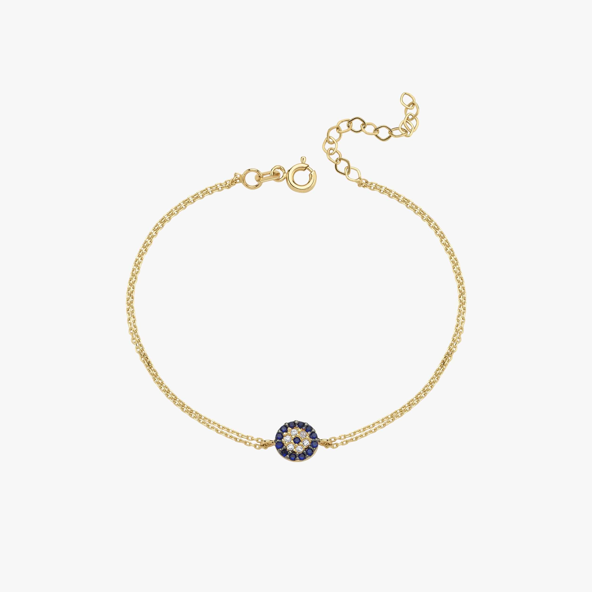 Evil Eye Bracelet | 14K Solid Gold - Mionza Jewelry-14k gold bracelet, 14k gold bracelets, 14k gold evil eye, dainty gold bracelet, evil eye bracelet, evil eye jewelry, gold bracelet women, gold evil eye bracelet, good luck bracelet, nazar bracelet gold, wish bracelet, womens 14k gold