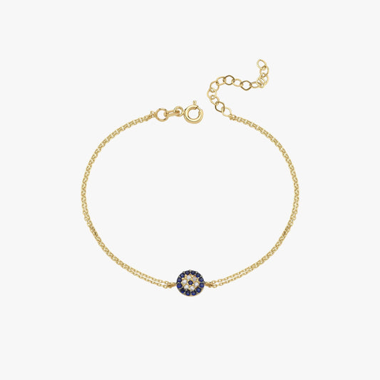 Evil Eye Bracelet | 14K Solid Gold - Mionza Jewelry-14k gold bracelet, 14k gold bracelets, 14k gold evil eye, dainty gold bracelet, evil eye bracelet, evil eye jewelry, gold bracelet women, gold evil eye bracelet, good luck bracelet, nazar bracelet gold, wish bracelet, womens 14k gold