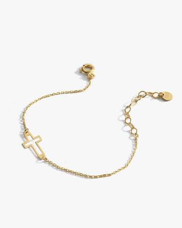 Baby Gold Cross Bracelet | 14K Solid Gold - Mionza Jewelry-14k Gold Bracelet, baby baptism gift, baby shower gift, baptism gift boy, baptism gift girl, Charm cross bracelet, Cross bracelet, cross sideways, Crucifix Bracelets, first birthday gift, gold cross bracelet, tiny cross, Tiny Cross Bracelet