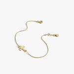 Ankh Bracelet | 14K Solid Gold - Mionza Jewelry-14k Gold Bracelet, BAPTISM GIFT, Charm cross bracelet, Cross bracelet, cross sideways, Crucifix Bracelets, dainty cross, Everyday Bracelet, first birthday gift, Gold Dainty Bracelet, minimalist cross, Solid Gold Bracelet, Tiny Cross Bracelet